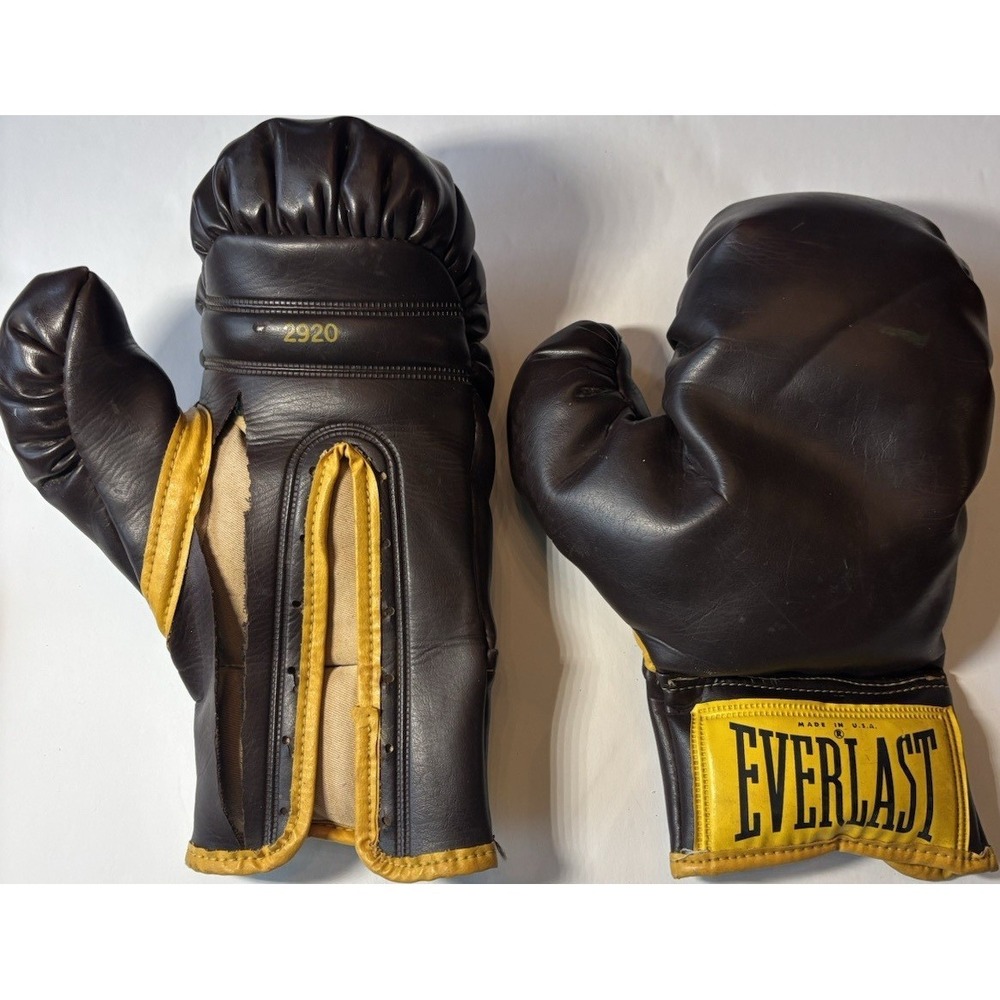 Vintage Everlast Boxing Gloves Brown Yellow Model 2920